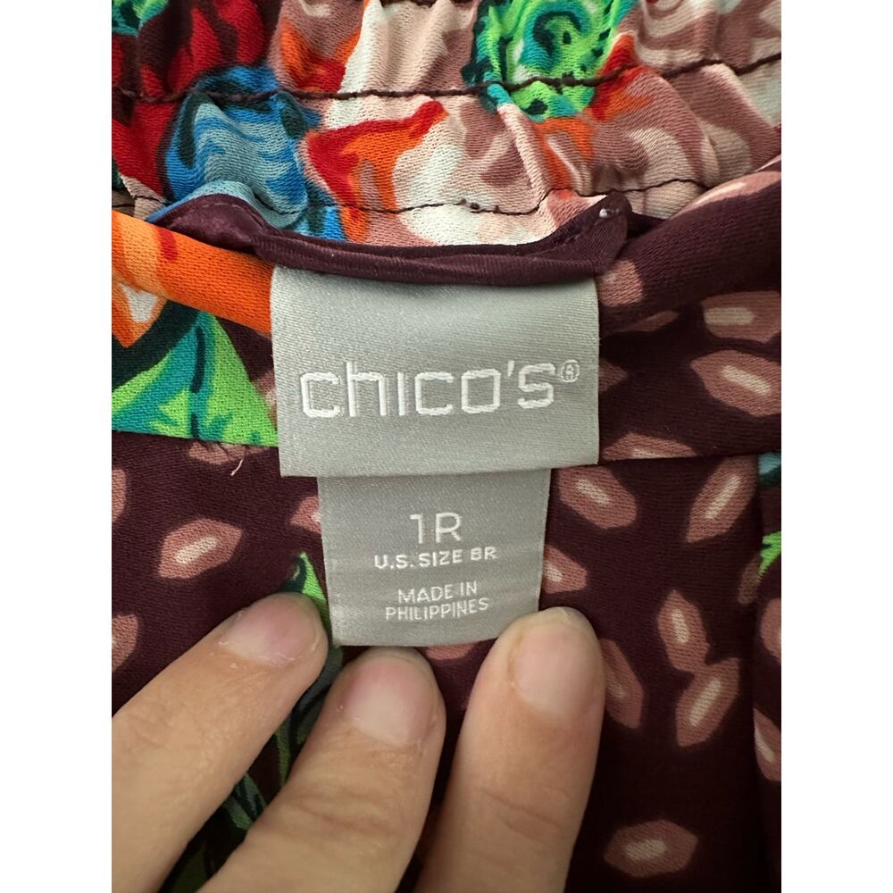 Chicos Pants Folk Art Wide Leg Floral Relaxed Fit Pull On Chicos 1R US Size 8/10 - Picture 5 of 7